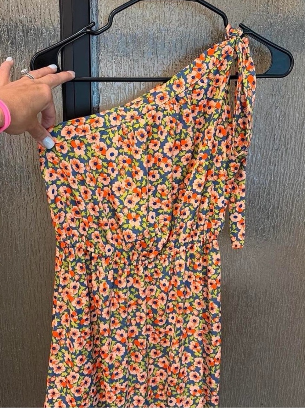 Floral One-Shoulder Summer Dress in Orange and Pink